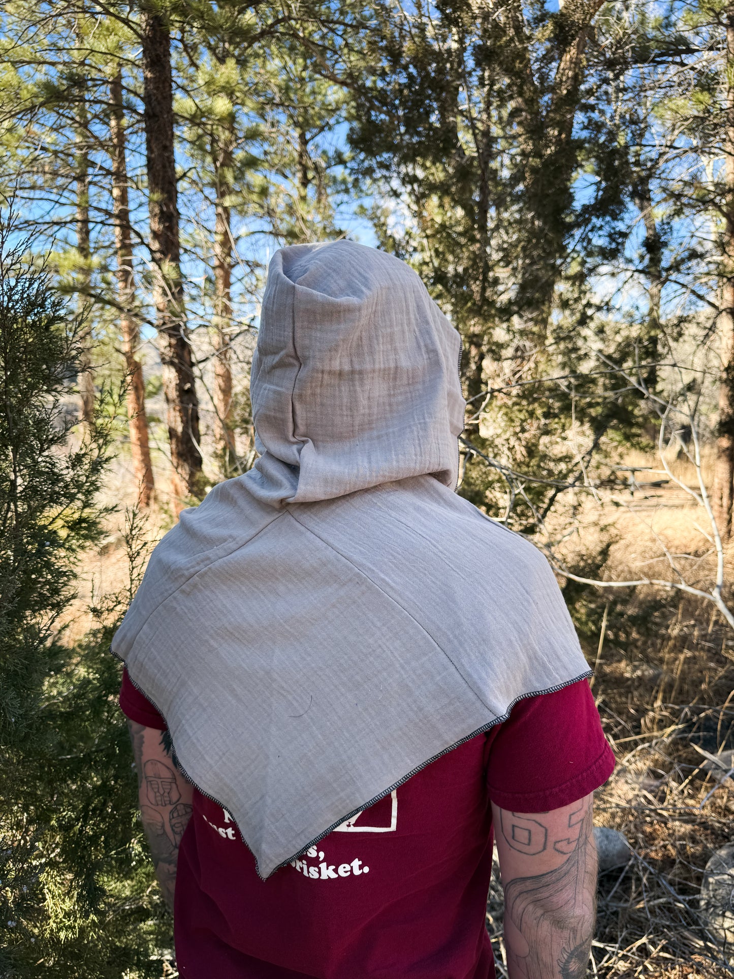 Grey Double Cotton Gauze Hood, Black Thread