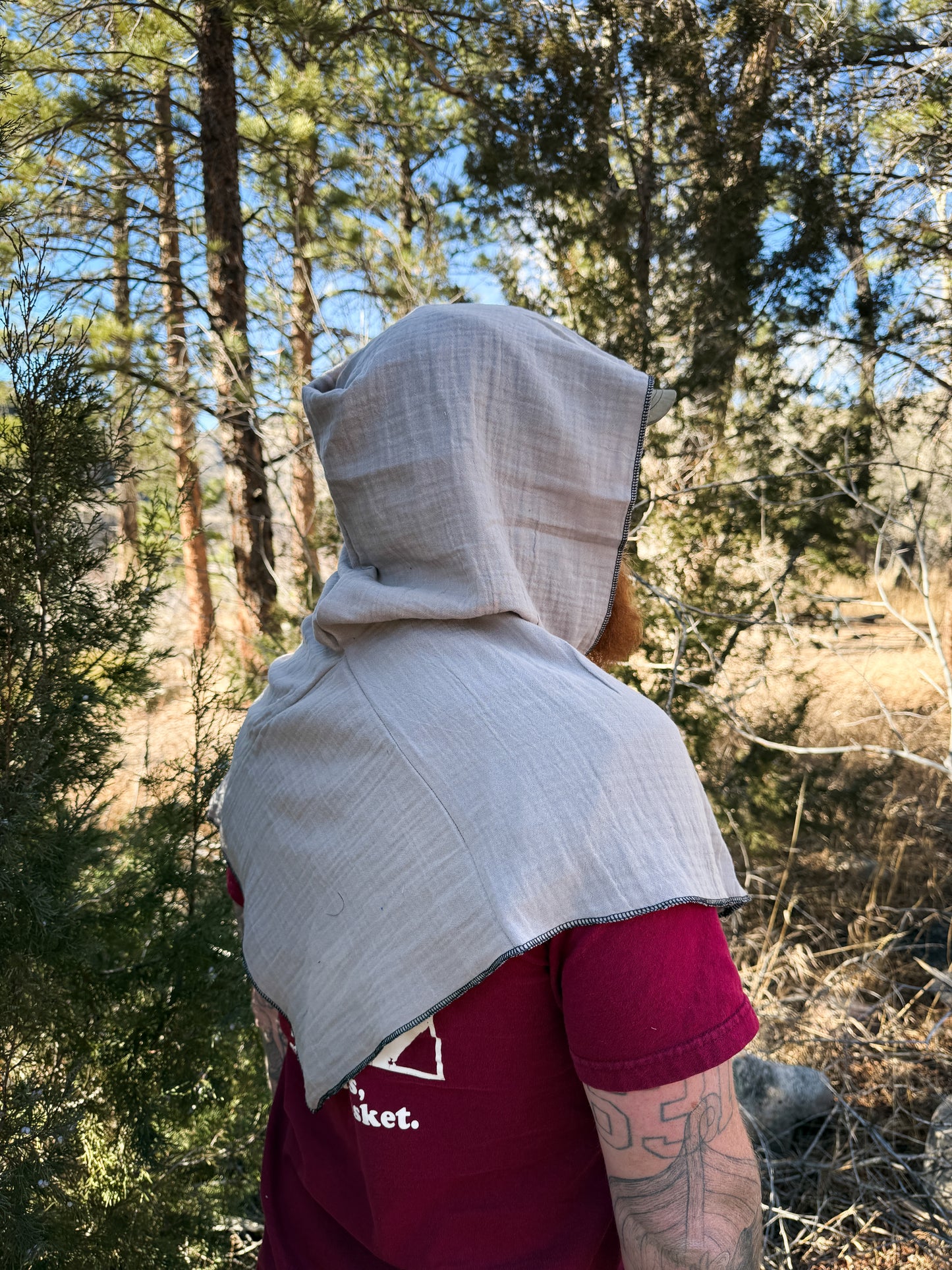 Grey Double Cotton Gauze Hood, Black Thread