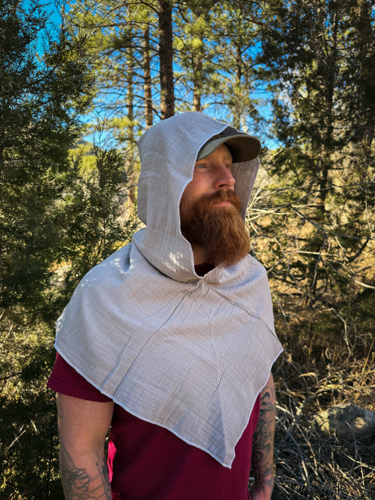 Grey Double Cotton Gauze Hood, White Thread