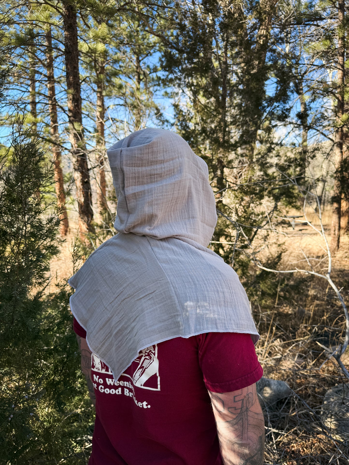 Grey Double Cotton Gauze Hood, White Thread