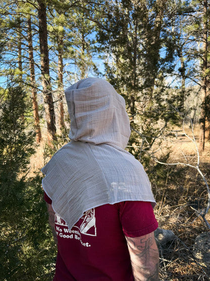 Grey Double Cotton Gauze Hood, White Thread