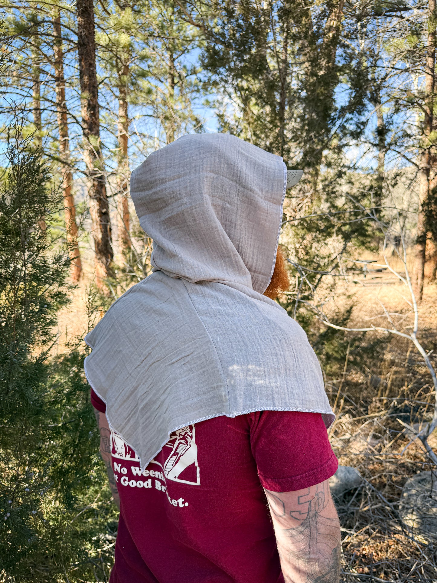 Grey Double Cotton Gauze Hood, White Thread