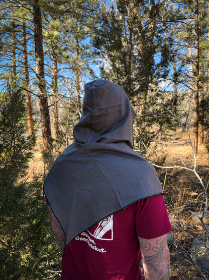 Grey Linen Hood, Black Thread