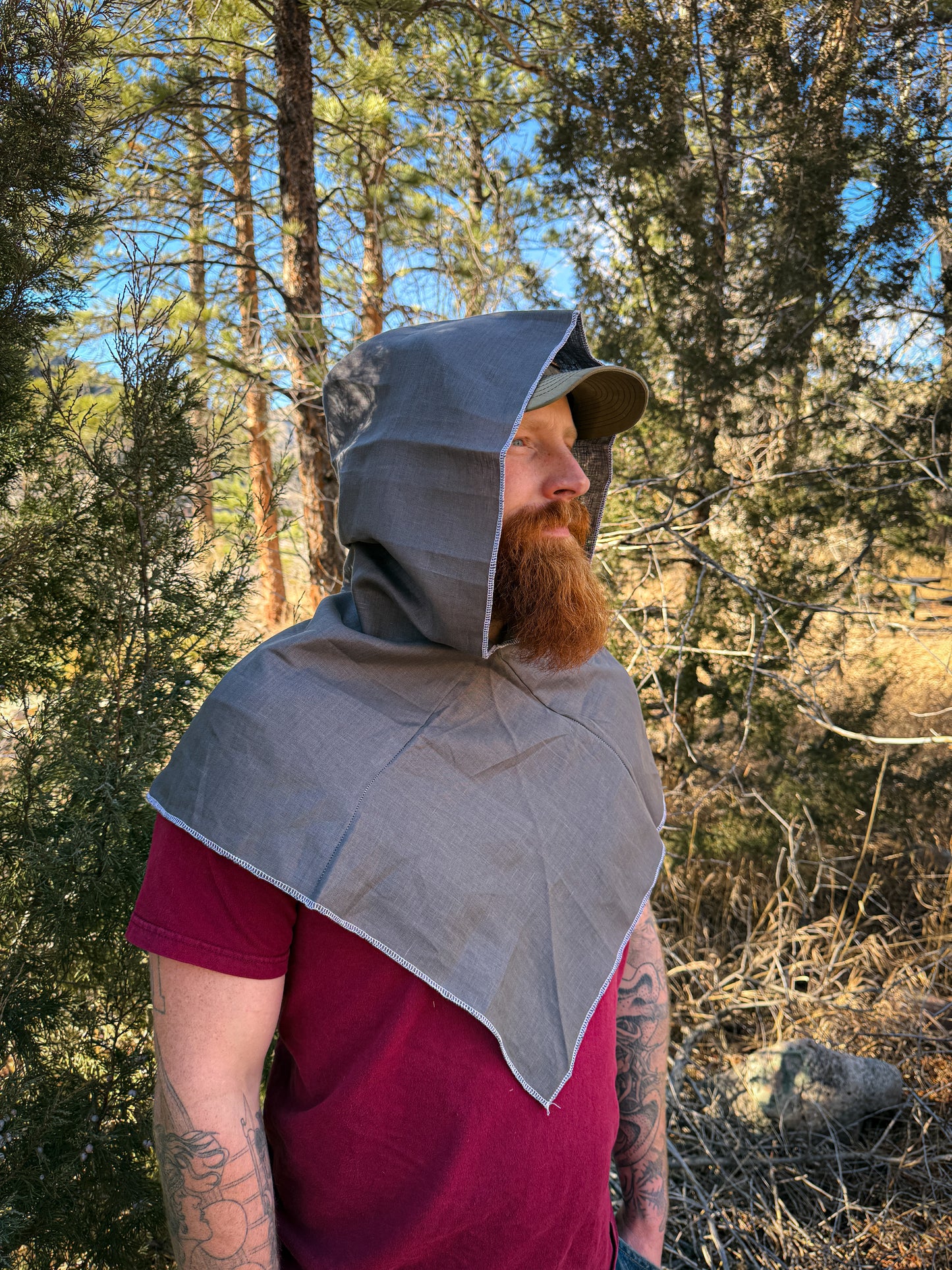 Gray Linen Hood, White Thread