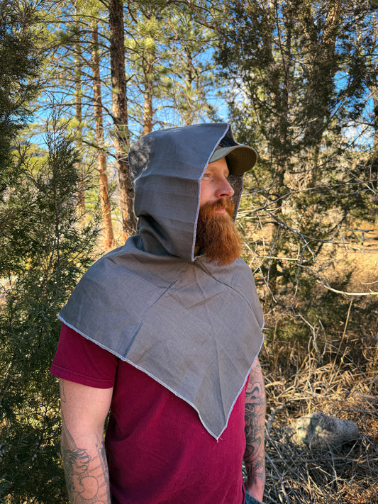 Gray Linen Hood, White Thread