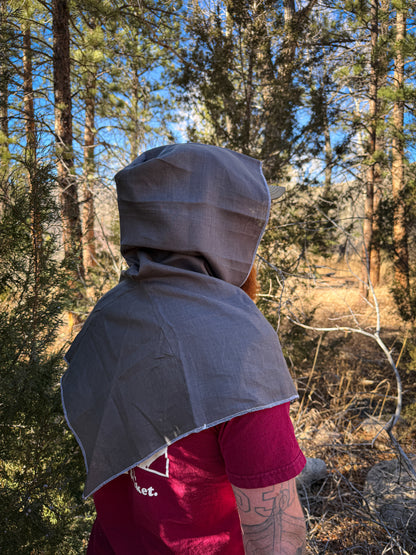 Gray Linen Hood, White Thread