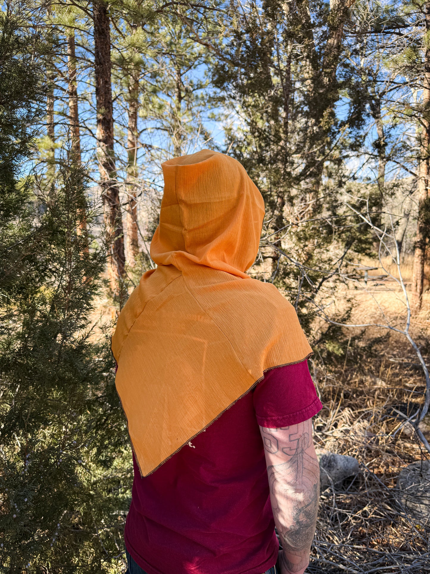 Yellow Cotton Gauze Hood, Black Thread