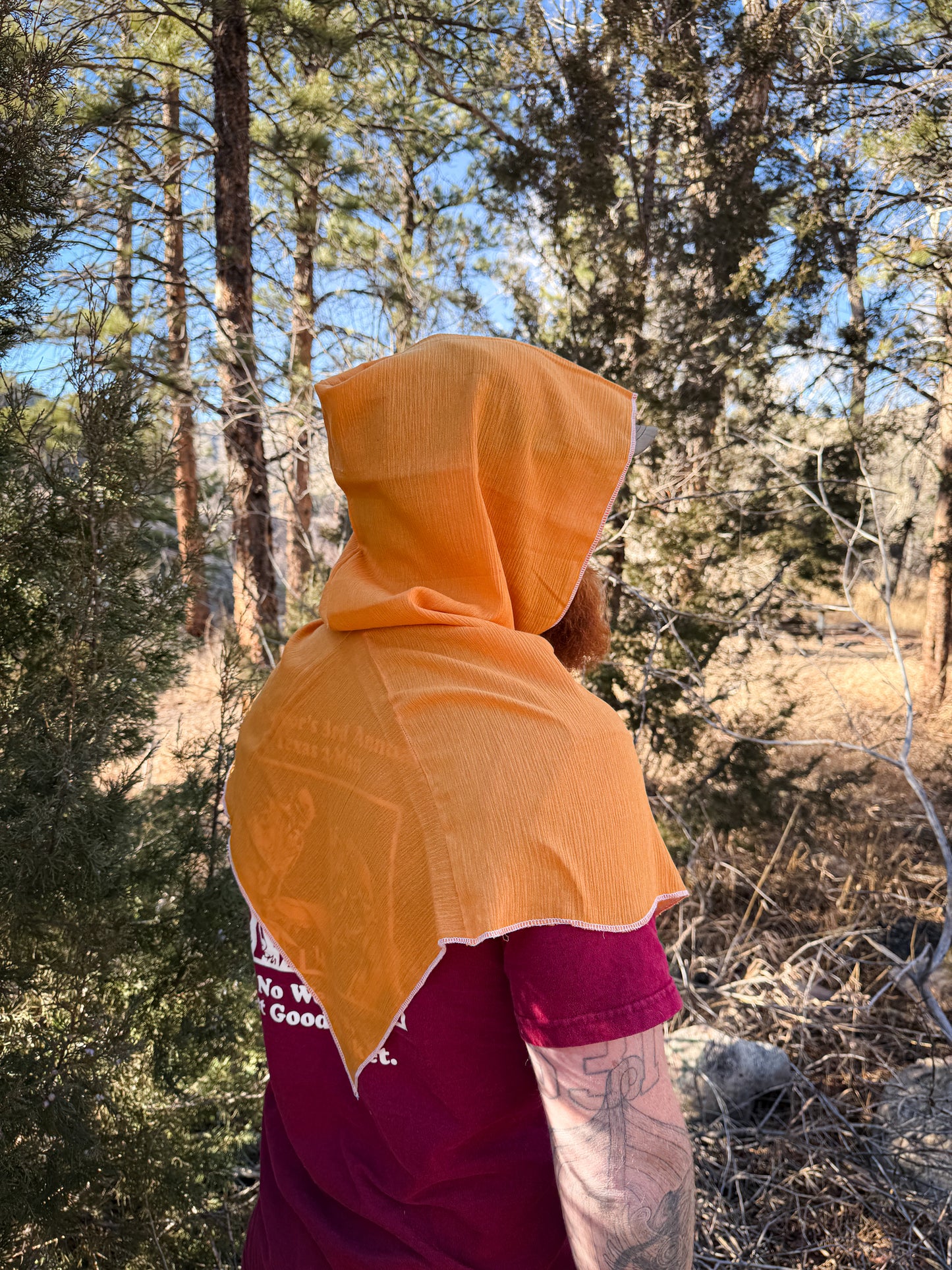 Yellow Cotton Gauze Hood, White Thread